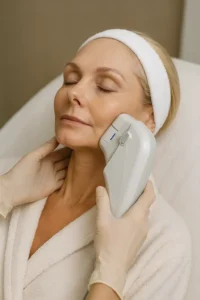 Woman receiving HIFU non surgical facelift treatment Ealing