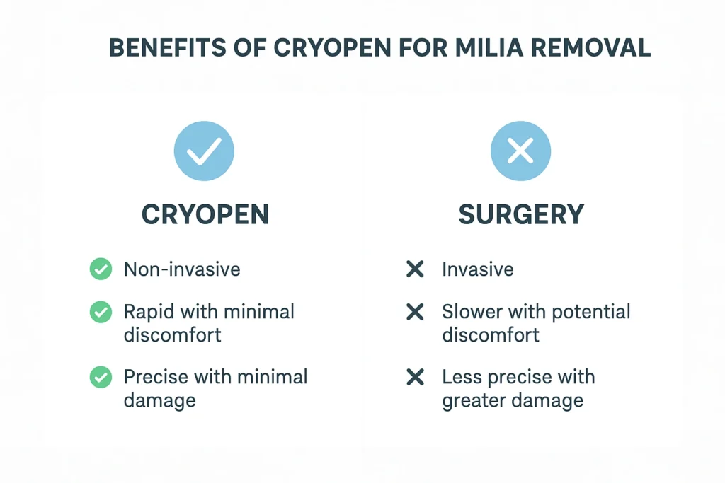 Benefits of cryopen for milia removal Ealing compared to surgical treatments.