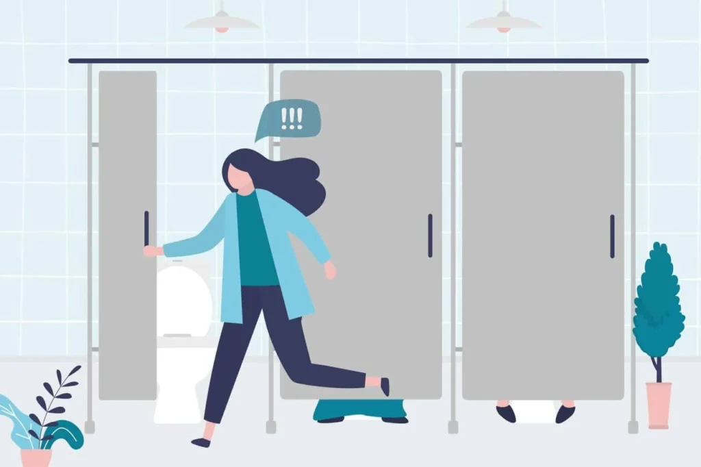 graphic of Urine incontinence Ealing woman running to the toilet.