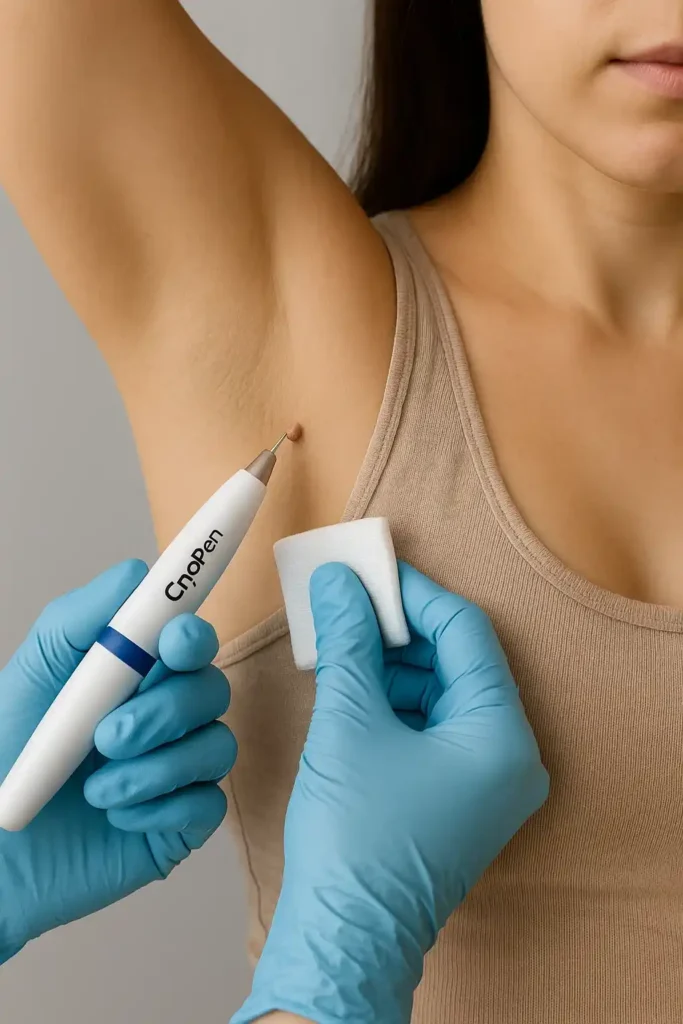 woman having cryopen to remove underarm skin tags Ealing
