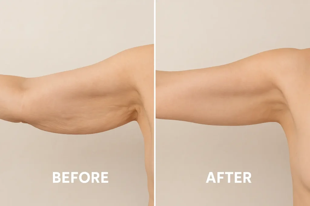 Picture of LA LIPO Ealing before and after results of skin tightening treatment on the upper arms.